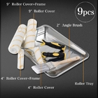 9 Piece Paint Roller Set, 9 inch+4 inch Paint Rollers, with Cover, Frame,Tray and Brush for Holidays Wall Decorating